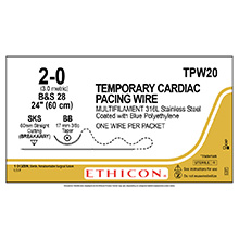 ETHICON Suture, Surgical Stainless Steel, Temporary Pacing Wire, BB / SKS, 24", Size 2-0. MFID: TPW20