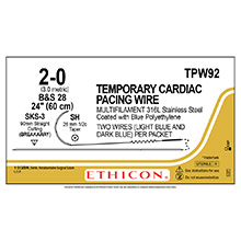 ETHICON Suture, Surgical Stainless Steel, Temporary Pacing Wire, SH / SKS-3, 2-24", 2-0. MFID: TPW92