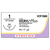 ETHICON Suture, Coated VICRYL Plus, Reverse Cutting, CP, 27", Size 1. MFID: VCP196H (USA ONLY)