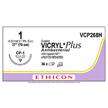 ETHICON Suture, Coated VICRYL Plus, Reverse Cutting, CP-1, 27", Size 1. MFID: VCP268H