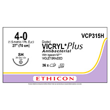 ETHICON Suture, Coated VICRYL Plus, Taper Point, SH, 27", Size 4-0. MFID: VCP315H
