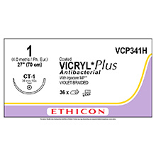 ETHICON Suture, Coated VICRYL Plus, Taper Point, CT-1, 27", Size 1. MFID: VCP341H
