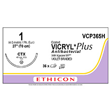 ETHICON Suture, Coated VICRYL Plus, Taper Point, CTX, 27", Size 1. MFID: VCP365H