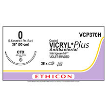 ETHICON Suture, Coated VICRYL Plus, Taper Point, CTX, 27", Size 0. MFID: VCP370H