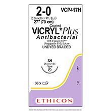 ETHICON Suture, Coated VICRYL Plus, Taper Point, SH, 27", Size 2-0. MFID: VCP417H