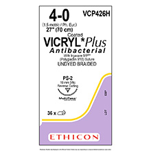 ETHICON Suture, Coated VICRYL Plus, Precision Point - Reverse Cut, PS-2, 27", Size 4-0. MFID: VCP426H