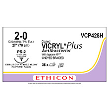 ETHICON Suture, Coated VICRYL Plus, Precision Point - Reverse Cut, PS-2, 18", Size 2-0. MFID: VCP428H