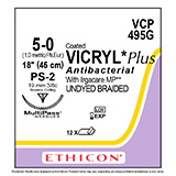 ETHICON Suture, Coated VICRYL Plus, Precision Point - Reverse Cut, PS-2, 18", Size 5-0. MFID: VCP495G