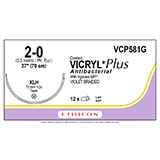 ETHICON Suture, Coated VICRYL Plus, Taper Point, XLH, 27", Size 2-0. MFID: VCP581G (USA ONLY)