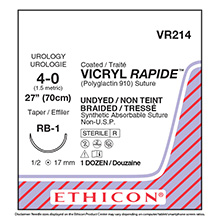 ETHICON Suture, VICRYL RAPIDE, Taper Point, RB-1, 27", Size 4-0. MFID: VR214