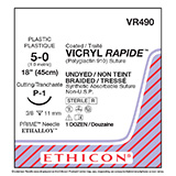 ETHICON Suture, VICRYL RAPIDE, Precision Point - Reverse Cutting, P-1, 18", Size 5-0. MFID: VR490