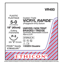 ETHICON Suture, VICRYL RAPIDE, Precision Point - Reverse Cutting, P-3, 18", Size 5-0. MFID: VR493