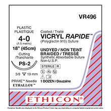 ETHICON Suture, VICRYL RAPIDE, Precision Point - Reverse Cutting, PS-2, 18", Size 4-0. MFID: VR496