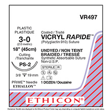 ETHICON Suture, VICRYL RAPIDE, Precision Point - Reverse Cutting, PS-2, 18", Size 3-0. MFID: VR497