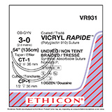 ETHICON Suture, VICRYL RAPIDE, Taper Point - Reverse Cutting, CT-1 / CP-1, 54", Size 3-0. MFID: VR931 (USA ONLY)