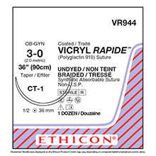 ETHICON Suture, VICRYL RAPIDE, Taper Point, CT-1, 36", Size 3-0. MFID: VR944