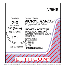 ETHICON Suture, VICRYL RAPIDE, Taper Point, CT-1, 36", Size 2-0. MFID: VR945