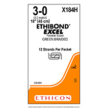 ETHICON Suture, ETHIBOND EXCEL, SUTUPAK Pre-Cut Sutures, 12-18", Size 3-0. MFID: X184H