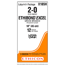 ETHICON Suture, ETHIBOND EXCEL, SUTUPAK Pre-Cut Sutures, 12-18", Size 2-0. MFID: X185H