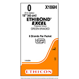 ETHICON Suture, ETHIBOND EXCEL, SUTUPAK Pre-Cut Sutures, 6-18", Size 0. MFID: X186H