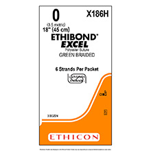 ETHICON Suture, ETHIBOND EXCEL, SUTUPAK Pre-Cut Sutures, 6-18", Size 0. MFID: X186H