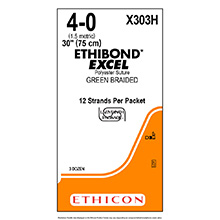 ETHICON Suture, ETHIBOND EXCEL, SUTUPAK Pre-Cut Sutures, 12-30", Size 4-0. MFID: X303H