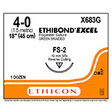 ETHICON Suture, ETHIBOND EXCEL, Reverse Cutting, FS-2, 18", Size 4-0. MFID: X683G