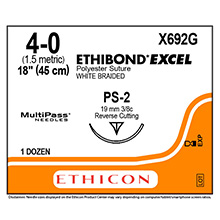 ETHICON Suture, ETHIBOND EXCEL, Precision Point - Reverse Cutting, PS-2, 18", Size 4-0. MFID: X692G