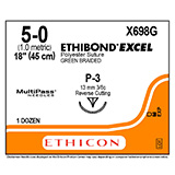 ETHICON Suture, ETHIBOND EXCEL, Precision Point - Reverse Cutting, P-3, 18", Size 5-0. MFID: X698G