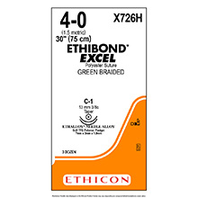 ETHICON Suture, ETHIBOND EXCEL, Taper Point, C-1 / C-1, 18", Size 4-0. MFID: X726H