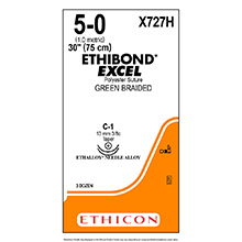 ETHICON Suture, ETHIBOND EXCEL, Taper Point, C-1 / C-1, 30", Size 5-0. MFID: X727H