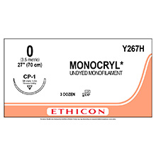 ETHICON Suture, MONOCRYL, Precision Point - Reverse Cutting, CP-1, 27", Size 0. MFID: Y267H