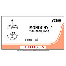 ETHICON Suture, MONOCRYL, Taper Point, CT-2, 27", Size 1. MFID: Y335H