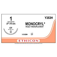 ETHICON Suture, MONOCRYL, Taper Point, CT, 27", Size 1. MFID: Y353H