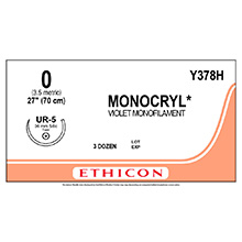ETHICON Suture, MONOCRYL, Taper Point, UR-5, 27", Size 0. MFID: Y378H