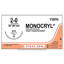 ETHICON Suture, MONOCRYL, Taper Point, CTX, 36", Size 2-0. MFID: Y397H