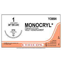 ETHICON Suture, MONOCRYL, Taper Point, CTX, 36", Size 1. MFID: Y399H