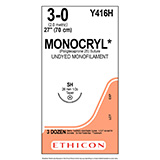 ETHICON Suture, MONOCRYL, Taper Point, SH, 27", Size 3-0. MFID: Y416H