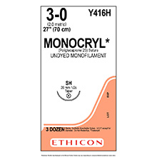 ETHICON Suture, MONOCRYL, Taper Point, SH, 27", Size 3-0. MFID: Y416H