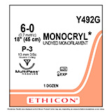 ETHICON Suture, MONOCRYL, Precision Point - Reverse Cutting, P-3, 18", Size 6-0. MFID: Y492G
