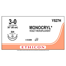 ETHICON Suture, MONOCRYL, Taper Point, SH / SH, 36", Size 3-0. MFID: Y527H