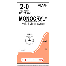 ETHICON Suture, MONOCRYL, Taper Point, UR-6, 27", Size 2-0. MFID: Y605H
