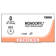 ETHICON Suture, MONOCRYL, Taper Point, UR-6, 27", Size 0. MFID: Y606H