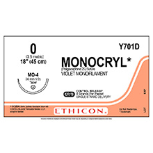ETHICON Suture, MONOCRYL, Taper Point, MO-4, 8-18", Size 0. MFID: Y701D