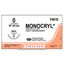 ETHICON Suture, MONOCRYL, Taper Point, MO-5, 8-18", Size 0. MFID: Y801D