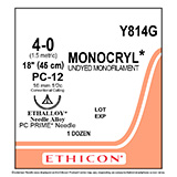 ETHICON Suture, MONOCRYL, Precision Cosmetic - Conventional Cutting PRIME, PC-12, 18", Size 4-0. MFID: Y814G (USA ONLY)
