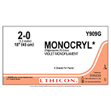 ETHICON Suture, MONOCRYL, SUTUPAK Pre-Cut Sutures, 6-18", Size 2-0. MFID: Y909G