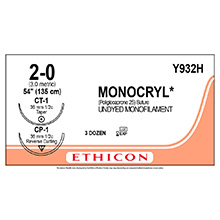 ETHICON Suture, MONOCRYL, Taper Point - Reverse Cutting, CT-1 / CP-1, 54", Size 2-0. MFID: Y932H