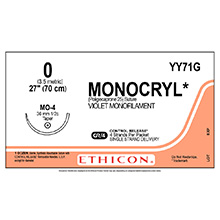 ETHICON Suture, MONOCRYL, Taper Point, MO-4, 4-27", Size 0. MFID: YY71G