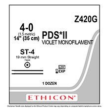 ETHICON Suture, PDS II, Endoscopic Needles, ST-4 / ST-4, 14", Size 4-0. MFID: Z420G